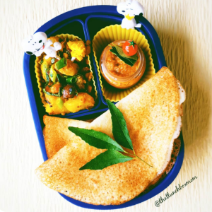 Kids Lunchbox Idea with Indian Cuisine. Masala Dosa India Crepes. Teuko lunch box community.