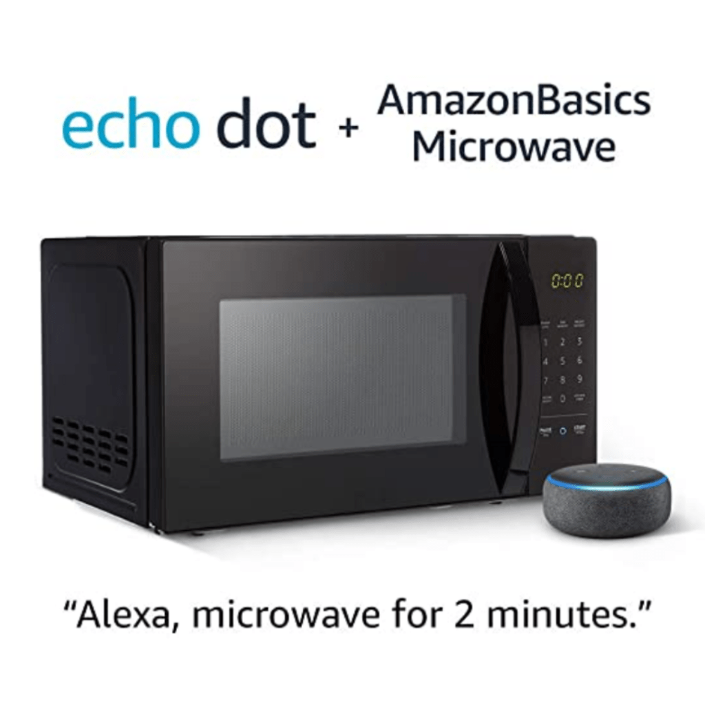 Amazon Basics Microwave bundle with Echo Dot. Amazon prime Day 2020.