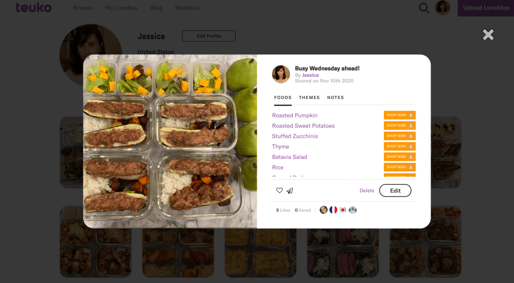 Families can buy missing foods/ingredients directly from each lunchbox idea on Teuko.com