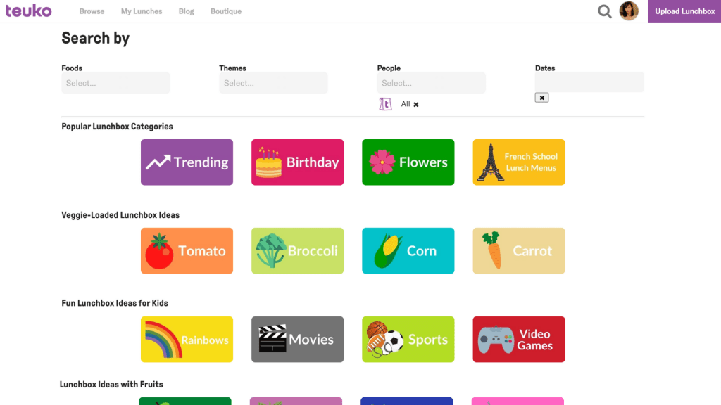 The Teuko Search Tool helps get bento lunch inspiration in a snap! By foods ingredients themes or friends and soon by accessories! Give it a try!