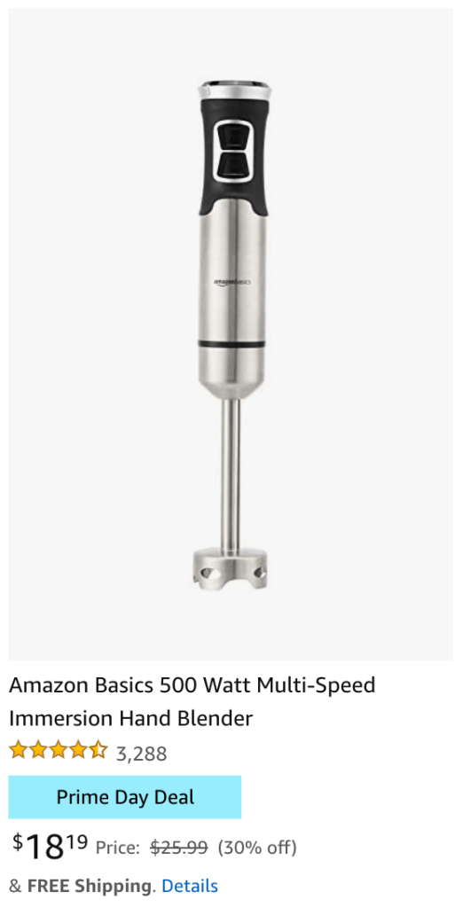 Amazon Basics 500 Watt Multi-Speed Immersion Hand Blender Amazon Prime Day Deals 2021