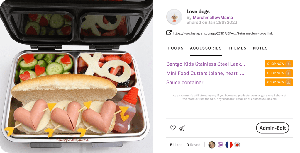 Love Dogs are cute hot dogs perfect for Valentine's Day included in the lunch box shared by @marshmallowMama on Teuko.com