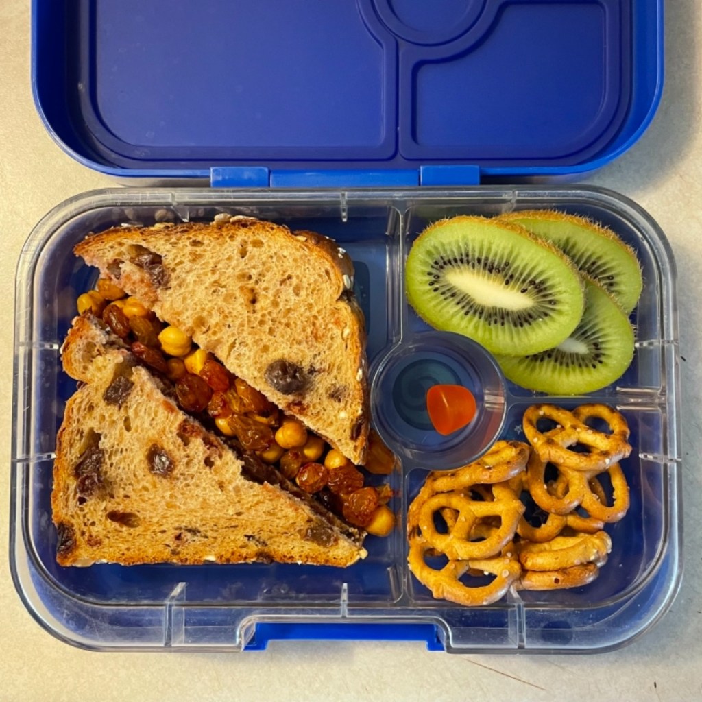 Sandwiches are not boring with Exhaustedmomma! She created a special PB&J sandwich by adding raisins and garbanzo beans!