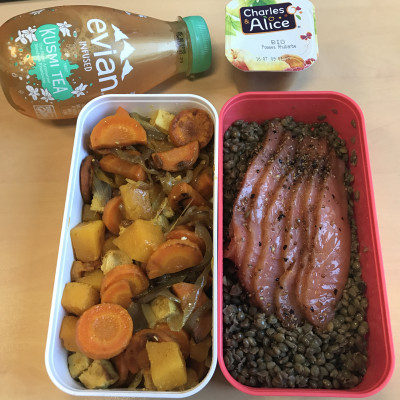vegetarian Petit Salé, associating lentils with salmon