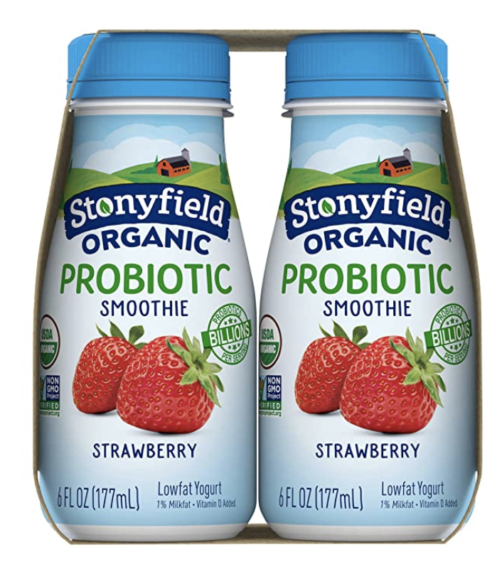 The Stonyfield Organic Probiotic Smoothies lowfat yogurts