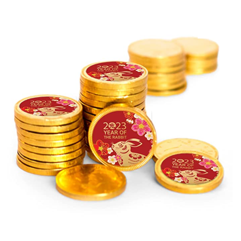 Gold coins. Chinese New Year. year of the Rabbit.