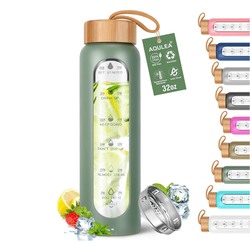 drink reminder water bottles in bamboo and galss for teenagers and adults selected by Teuko kids lunchbox ideas community