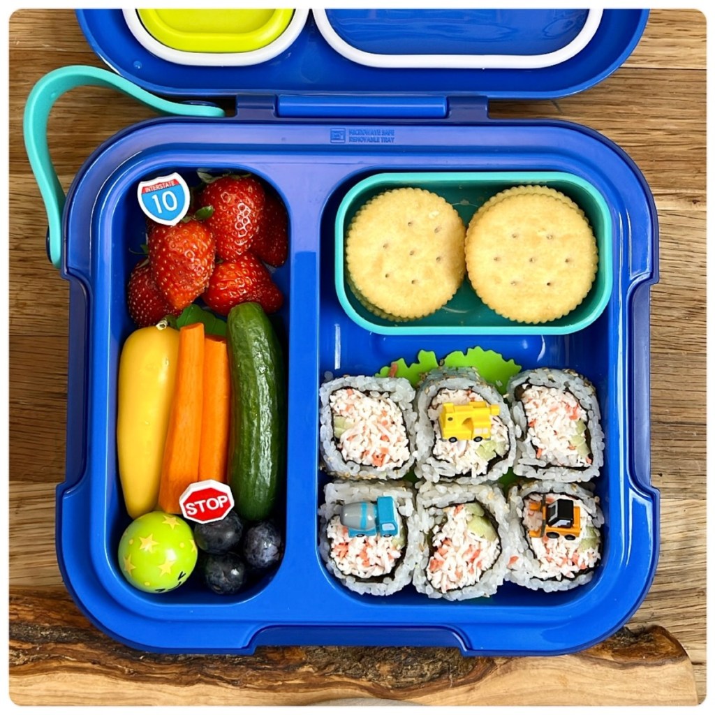 Cucumber and crab sushi rolls teuko kids lunchbox ideas bento school lunch food