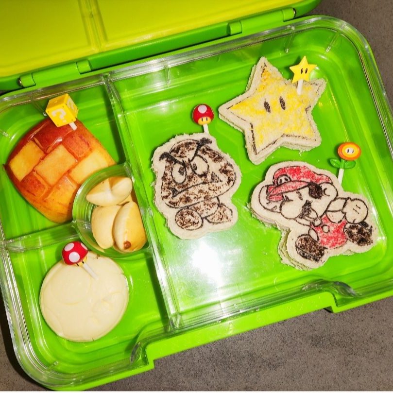 Mario themed sandwiches for kids packed lunch