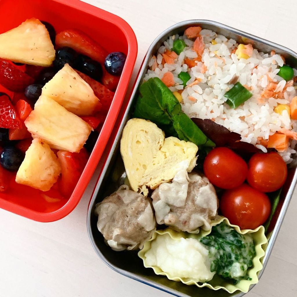 pork dumplings called also shumai in a kid's packed lunch