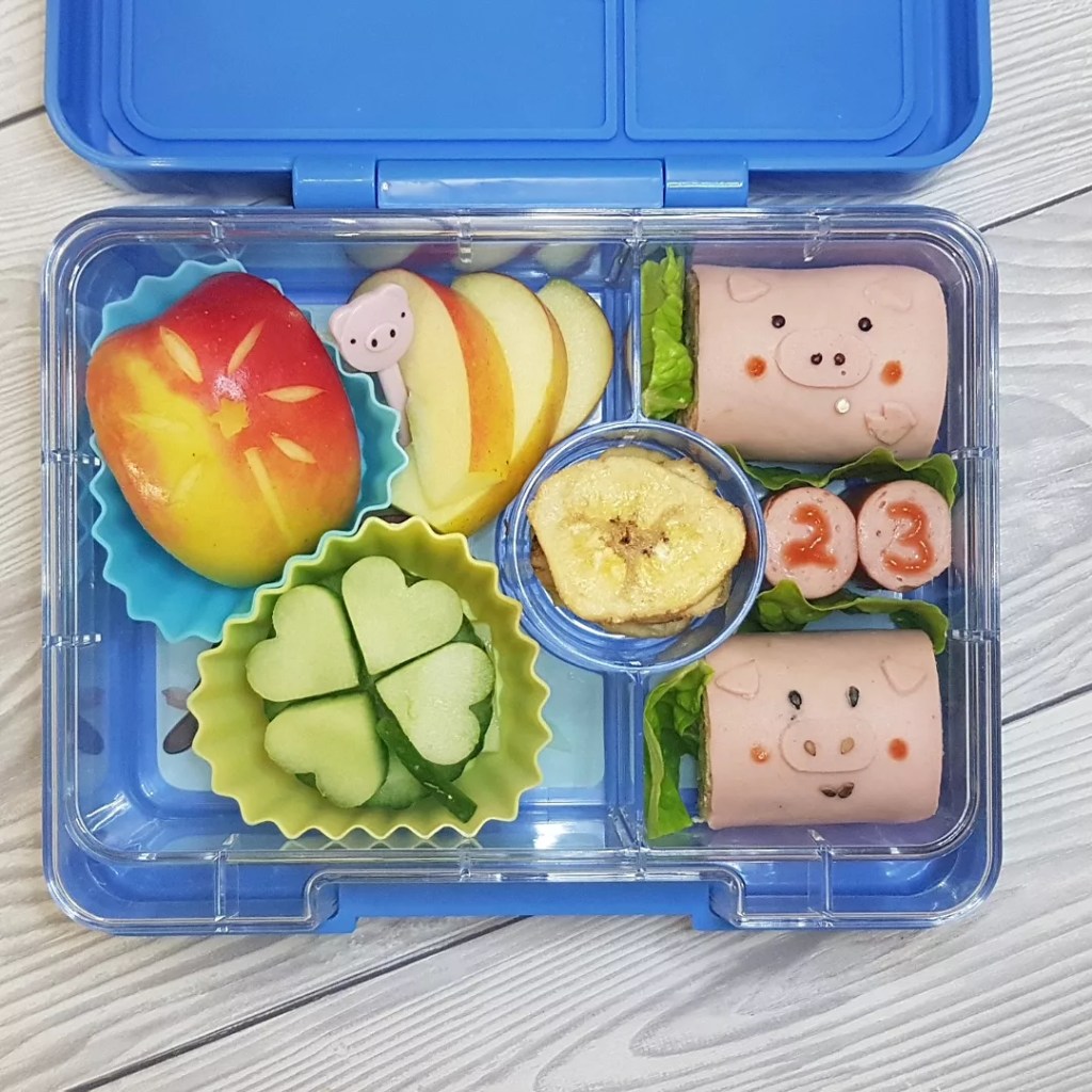 Piggy ham rolls in a kid's lunchbox