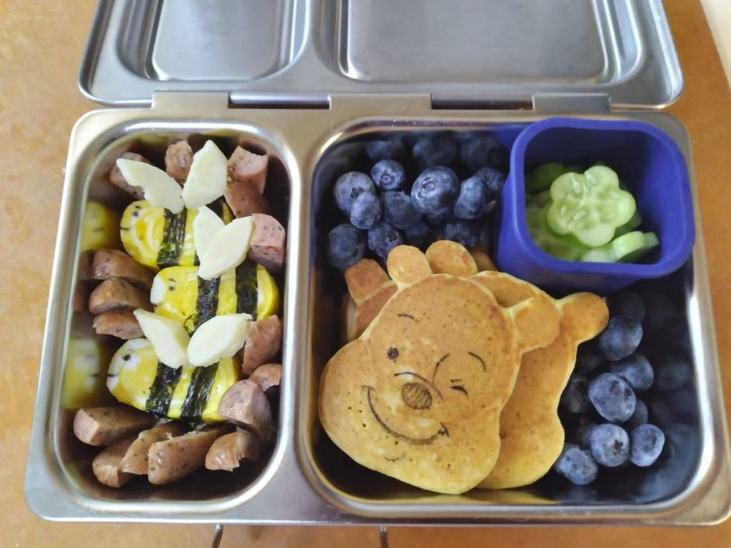Winnie the Pooh pancakes in a kid's lunchbox