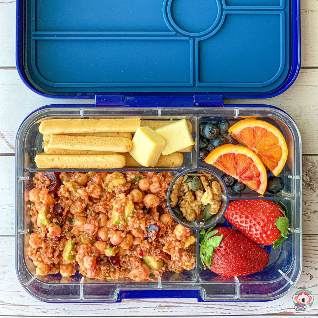 Curry chickpea salad in a Yumbox kid's bento lunchbox