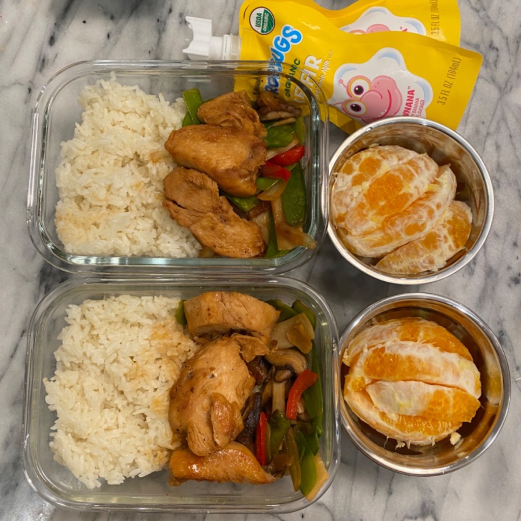 Ginger teriyaki chicken rice for kid's lucnhes at school packed in lunch boxes