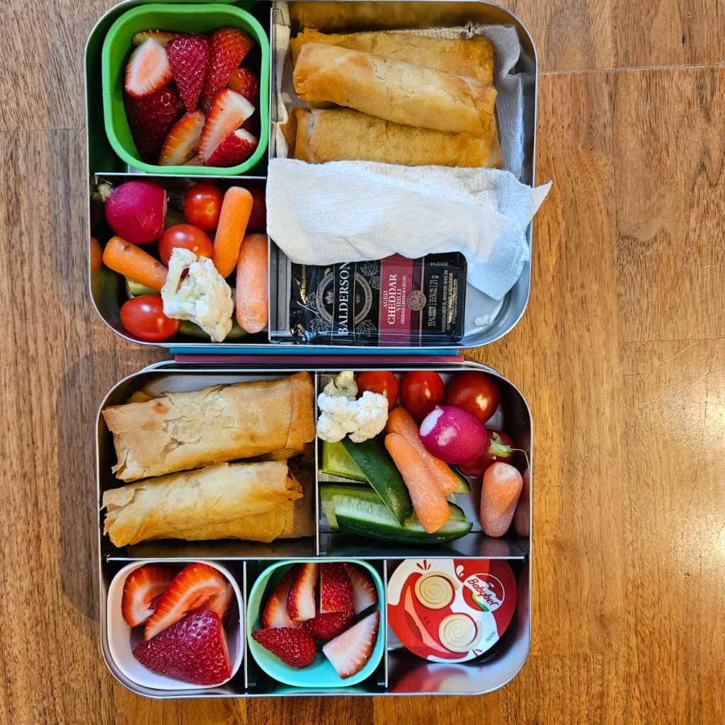 Colorful crunchy veggie mix with radishes, carrots, cucumbers, and cauliflower packed in a Lunchbots stainless steel lunchbox for a fresh, healthy kids’ lunch.