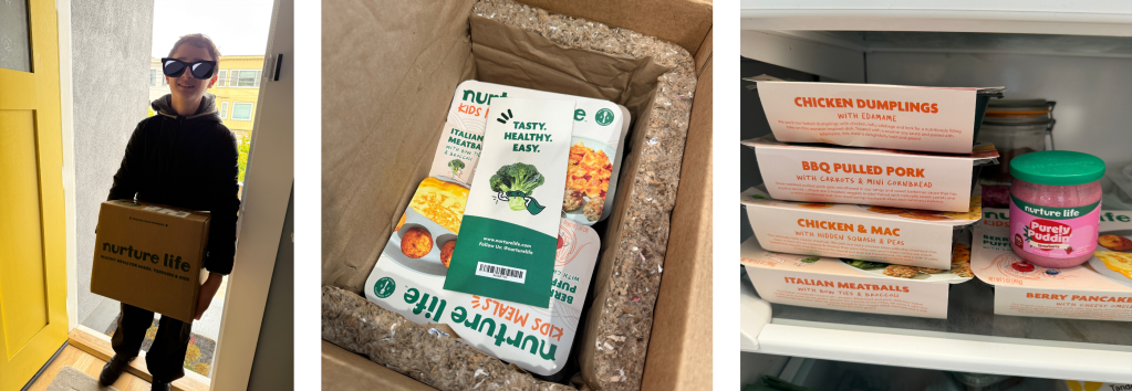 Our Teuko Kid finding the Nurture Life package on our doorstep. Meals kept fresh in the package, then in our fridge.