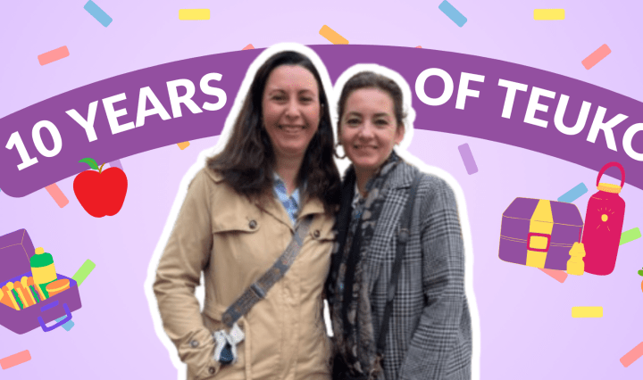 euko founders Jessica and Alexandra celebrating 10 years of inspiring families worldwide with colorful and healthy school lunchbox ideas.