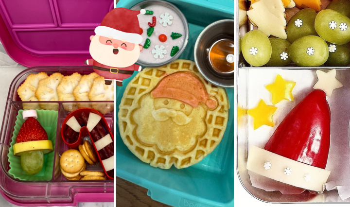 Santa-inspired kids’ lunchbox with festive holiday foods.