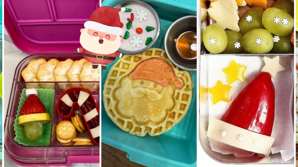 Santa-inspired kids’ lunchbox with festive holiday foods.