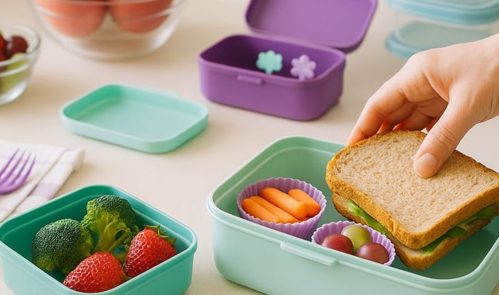 Parent preparing a healthy lunchbox on a bright kitchen counter to start the new year with joyful meals - Teuko community inspiration.