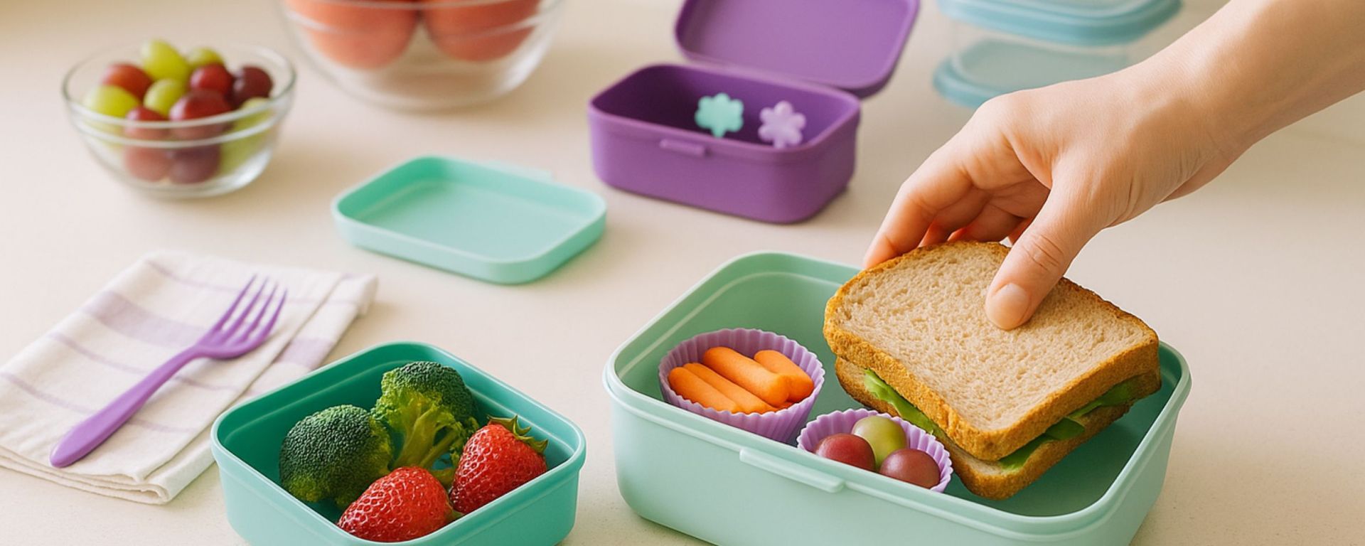 Parent preparing a healthy lunchbox on a bright kitchen counter to start the new year with joyful meals - Teuko community inspiration.