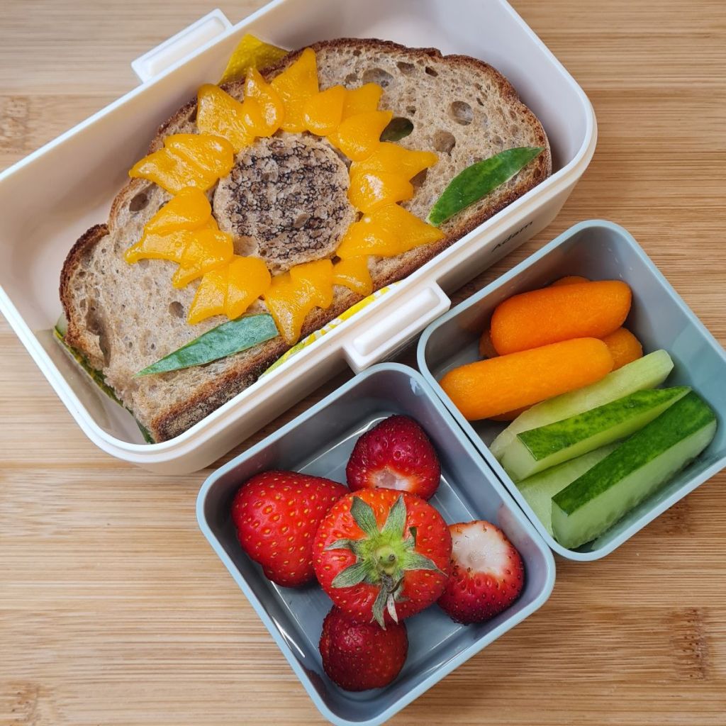 Sunflower sandwich in a kid's lunchbox