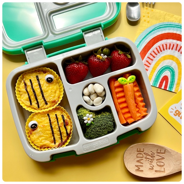 Bee cheese muffins in a Bentgo Kids bento lunchbox