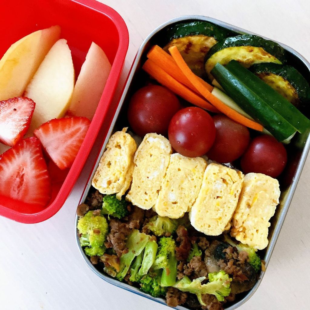 Rolled omelette sliced for a kid's bento lunchbox