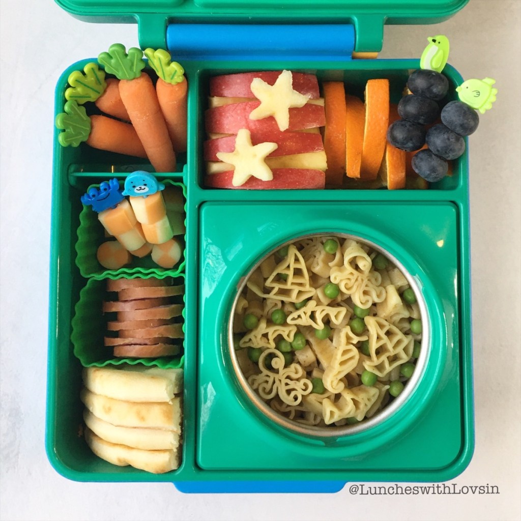 Sea-themed lunchbox idea with ocean-themed pasta in an Omiebox bento lunchbox for kids